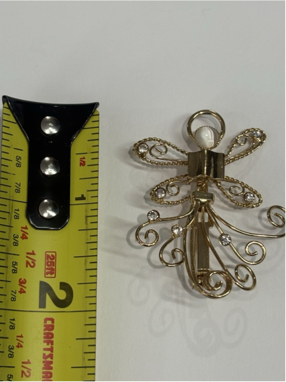 Gold Tone Rhinestone Angel Clip Ornament Brooch Christmas Guardian